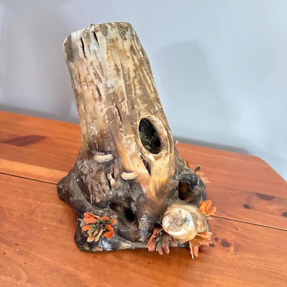 Vintage Faux Wood Tree Stump Figurine Rustic Log Wax Candle Core Decor 8